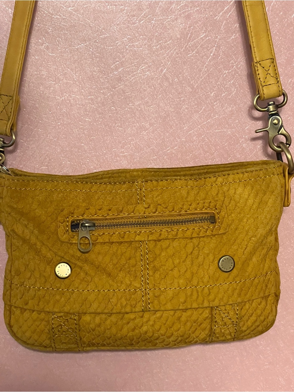Marc Jacobs Mustard Yellow Leather Snakeskin Embossed Crossbody Shoulder Bag EUC